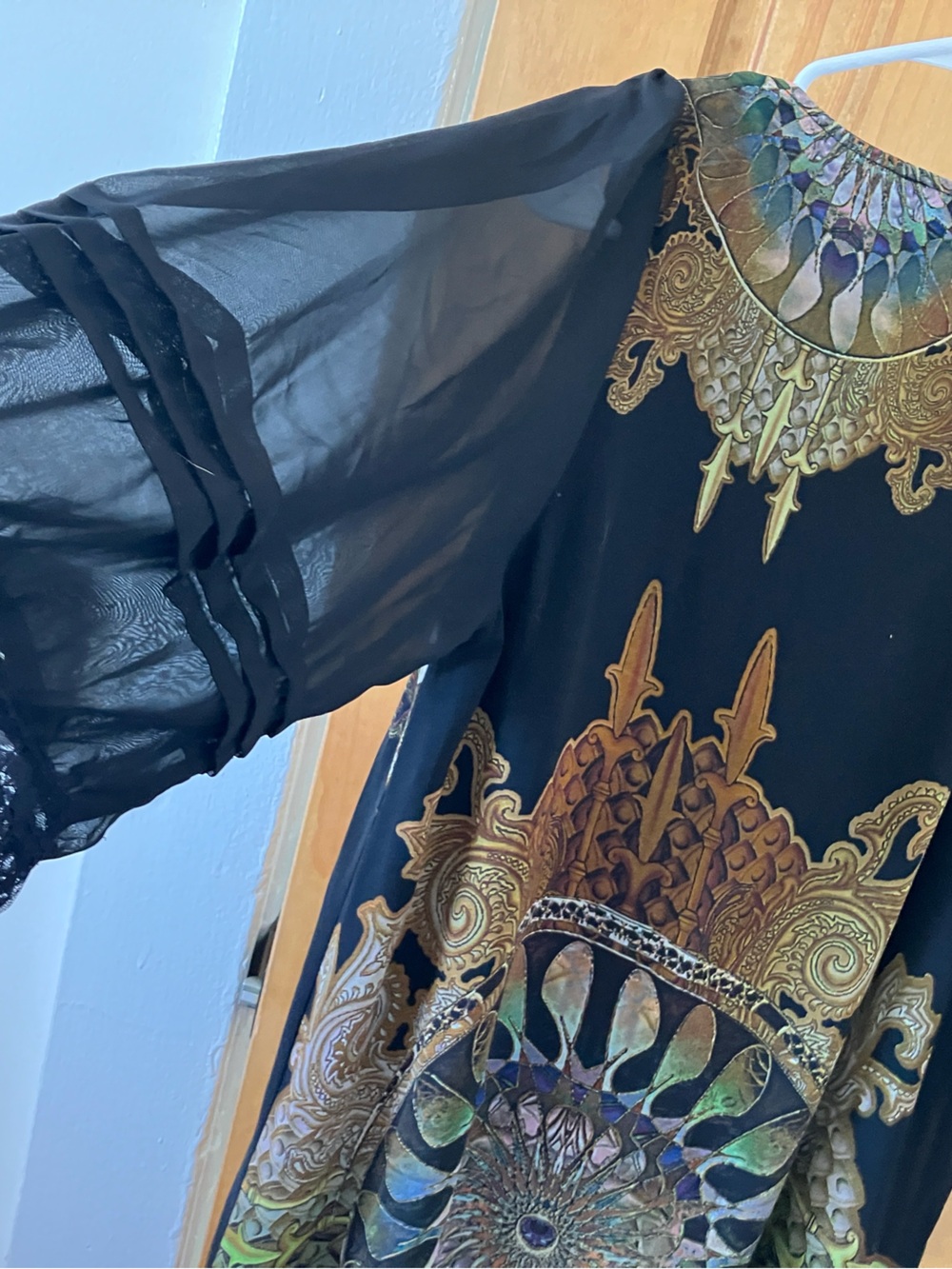 JS Collections Black Maxi Dress with Gold Medallion and Jewel Accents